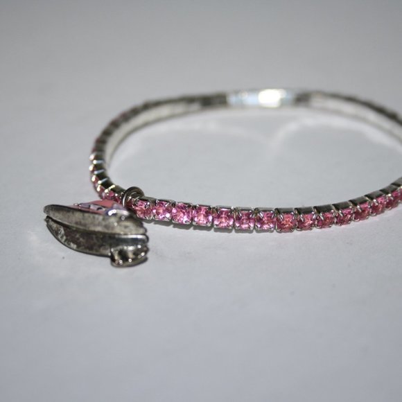 Cute silver and pink rhinestone hat charm bracelet 7" - Picture 3 of 4